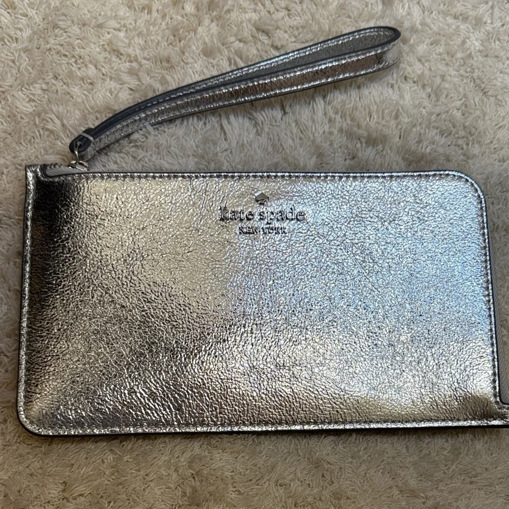 Kate Spade Metallic Medium Zip Wristlet Lunar Light